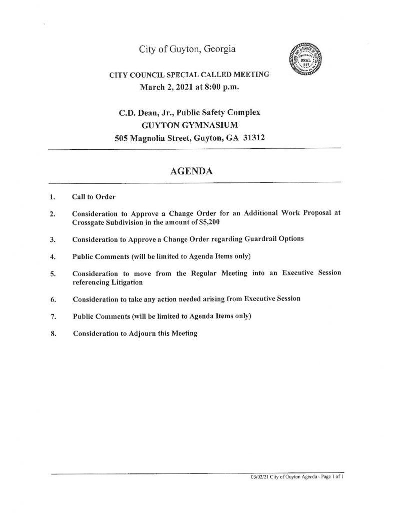 AGENDA Guyton City Council 03.02.21 The Virtue
