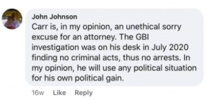 Johnson's #2 in command, John B. Johnson, telling everyone that the GBI found no evidence of wrongdoing by Johnson - just weeks before she was indicted.