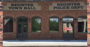 Closed sign illustrating Register Police Department is closed