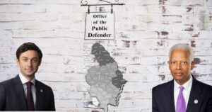 lawmakers appear with map of southern district of georgia and public defender office sign
