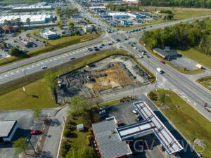 Drone photo of the former IHOP location on US Highway 80 in statesboro,ga during demolition.