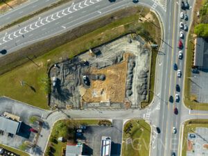 Drone photo of the former IHOP location on US Highway 80 in statesboro,ga during demolition.